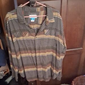 Columbia Striped Button-Up Shirt in Brown and Tan